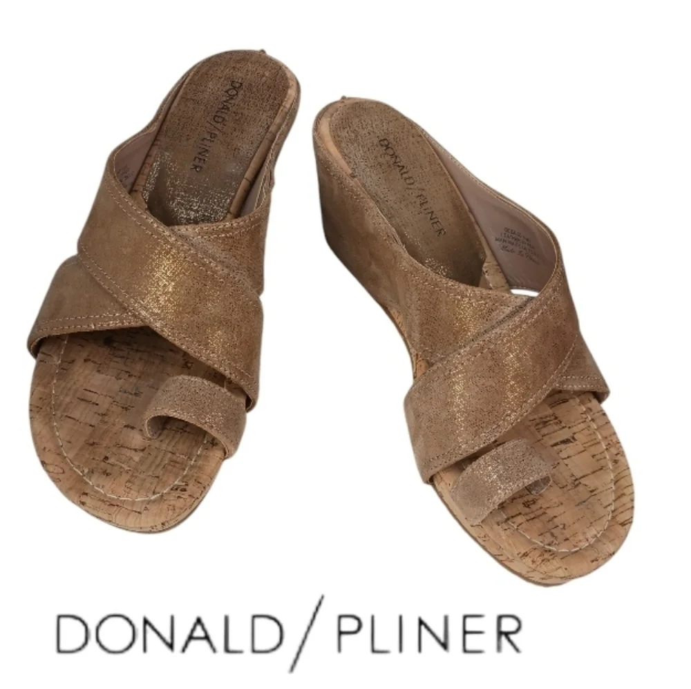 Donald J. Pliner Taupe Metallic Wedge Sandals